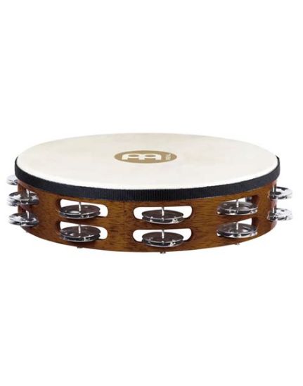 Picture of MEINL Percussion Wood Tambourine Headed 2 Rows Steel Jingles - African Brown