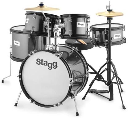 Picture of Stagg 5PC 16" Junior Drumset with Hardware and Throne - BLACK